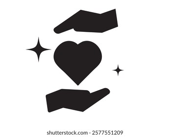 Vector Heart and Hand Monochrome Icon Set
