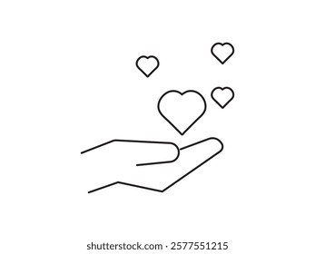 Vector Heart and Hand Monochrome Icon Set