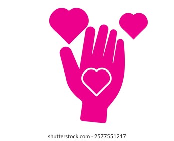 Vector Heart and Hand Monochrome Icon Set