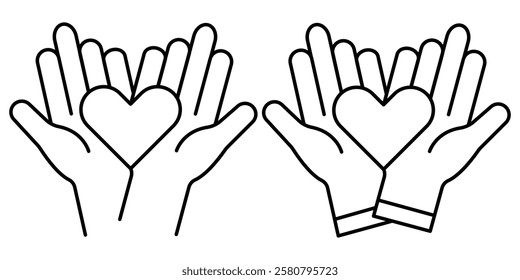 Vector heart and hand monochrome icon. Heart in hand icons set. Hands holding. Love icon. Healthcare, donation and symbol vector illustrator.