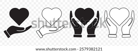 Vector Heart and Hand Monochrome Icon Set. Hands making mini heart symbol icon. Mini finger heart line icons set. Hand with love icon vector illustration. Eps 10.