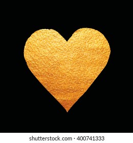 Vector heart hand painted golden background. Isolated on black. Shining brush stroke for you amazing design project