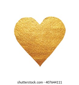 Vector heart hand painted golden background. Isolated on white. Shining brush stroke for you amazing design project