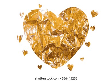 Vector heart hand painted golden background. Isolated on white. Shining brush stroke for you amazing design project