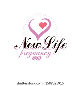 Vector heart hand-drawn emblem isolated on white. New life conceptual symbol. Maternity hospital conceptual logo