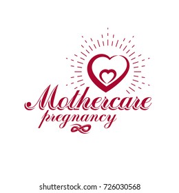 Vector heart hand-drawn emblem isolated on white. New life conceptual symbol. Neonatal care center conceptual symbol
