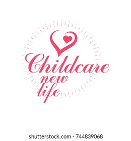 Vector heart hand-drawn emblem isolated on white. New life conceptual symbol. Obstetrics and gynecology clinic symbol