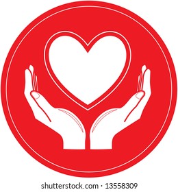 Vector heart and hands icon. Black and white. Simply change.