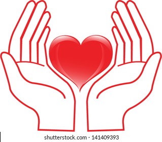 Vector heart and hands icon. Simply change
