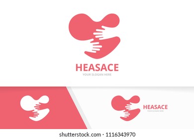 Vector Heart And Hands Logo Combination. Love And Hug Symbol Or Icon. Unique Romantic And Embrace Logotype Design Template.