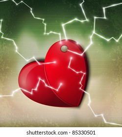 vector heart hanging on a nail with a zipper on a vintage background
