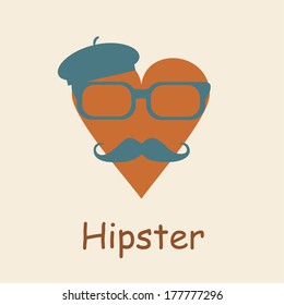 Vector Heart, hat, mustache and Glasses Icon