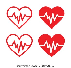 Vector Heart With Heartbeat Icon Set