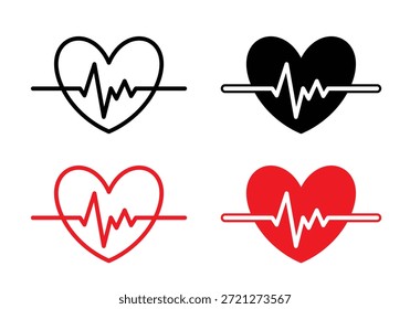 Vector Heart With Heartbeat Icon Set
