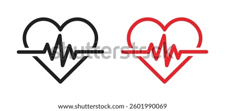 Vector Heart With Heartbeat Icon Set