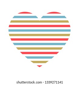 Vector heart with horizontal stripes pattern isolated on white background.