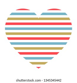 Vector heart with horizontal stripes pattern isolated on white background.