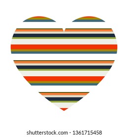 Vector heart with horizontal stripes pattern isolated on white background.