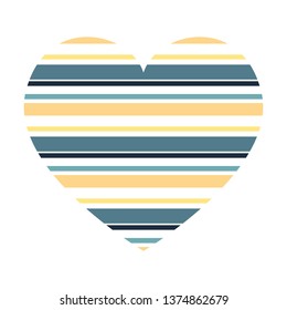 Vector heart with horizontal stripes pattern isolated on white background.