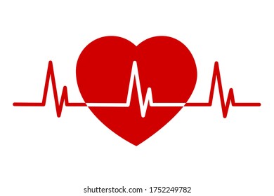Vector heart icon with a cardio line.
