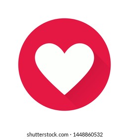 Vector heart icon, concept design for interface, web, app and more. Heart, icon in red round shape.