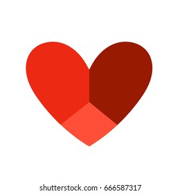 Vector heart icon in flat style. Original heart icon with three faces, can be used as a logo.