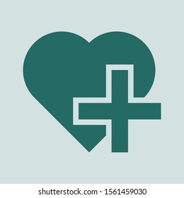 Vector heart icon with a green cross.