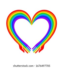 Vector Heart Icon. Hands-heart-rainbow. Heart frame. Vector illustration on the positive.