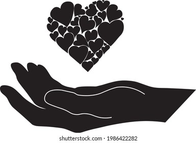 El icono del vector del corazón se mantiene en la mano 