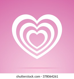 Vector heart icon, isolated on a pink background.