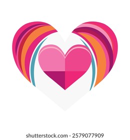 Vector heart icon. Love symbol. Valentine illustration of a heart with rainbow ribbons on a white background heart love card icon vector illustration design graphic flat style gradient pink and orange