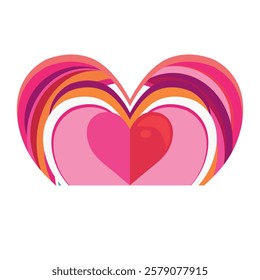 Vector heart icon. Love symbol. Valentine illustration of a heart with rainbow ribbons on a white background heart love card icon vector illustration design graphic flat style gradient pink and orange