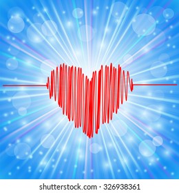 Vector Heart Icon on Abstract Blue Background. Day of Heart Symbol