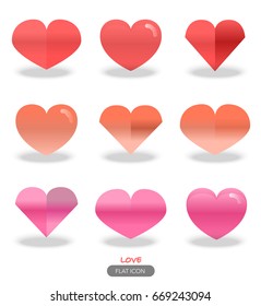 Vector heart icon set with shadow, sweet heart concept