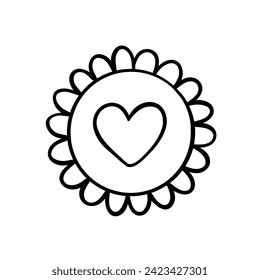 Vector heart icon. Valentine's day icon. Sweet heart in a flower. Illustration in doodle style.