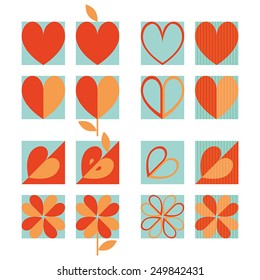 vector heart icons flat design