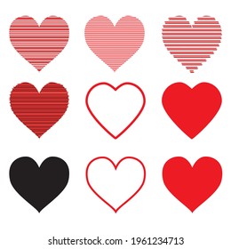 Vector heart icons on a white background. love symbol isolated object stripe valentine card