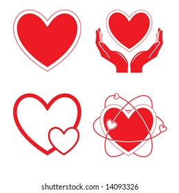 Vector heart icons. Red and white. Simply change.