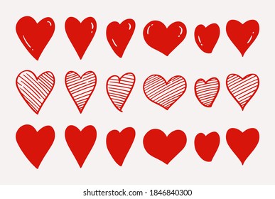 Juego de iconos de corazón vectorial. Elemento de diseño del corazón dibujado a mano aislado sobre fondo blanco. Símbolo de amor. Ilustración vectorial para su diseño gráfico