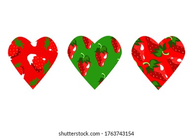 Vector heart icons strawberries pattern 
