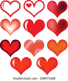 Vector heart icons for valentines and wedding. Sign, drawing marriage set, collection silhouette pattern decor, amour decorative illustration