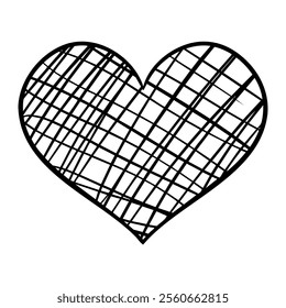 Vector heart illustration. Graphic monochrome drawing. Hand drawn heart outline sketch, ink illustration. Design element for wedding invitation, Valentines day card, tattoo, logo