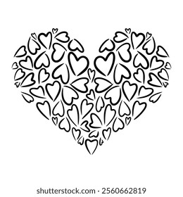 Vector heart illustration. Graphic monochrome drawing. Hand drawn heart outline sketch, ink illustration. Design element for wedding invitation, Valentines day card, tattoo, logo