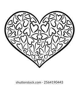 Vector heart illustration. Graphic monochrome drawing. Hand drawn heart outline sketch, ink illustration. Design element for wedding invitation, Valentines day card, tattoo, logo