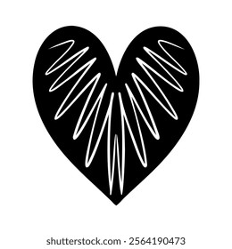 Vector heart illustration. Graphic monochrome drawing. Hand drawn heart outline sketch, ink illustration. Design element for wedding invitation, Valentines day card, tattoo, logo