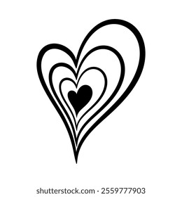 Vector heart illustration in line art style. Graphic monochrome drawing. Hand drawn heart outline sketch, ink illustration. Design element for wedding invitation, Valentines day card, tattoo, logo