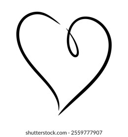 Vector heart illustration in line art style. Graphic monochrome drawing. Hand drawn heart outline sketch, ink illustration. Design element for wedding invitation, Valentines day card, tattoo, logo