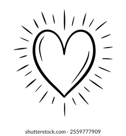 Vector heart illustration in line art style. Graphic monochrome drawing. Hand drawn heart outline sketch, ink illustration. Design element for wedding invitation, Valentines day card, tattoo, logo