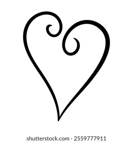 Vector heart illustration in line art style. Graphic monochrome drawing. Hand drawn heart outline sketch, ink illustration. Design element for wedding invitation, Valentines day card, tattoo, logo