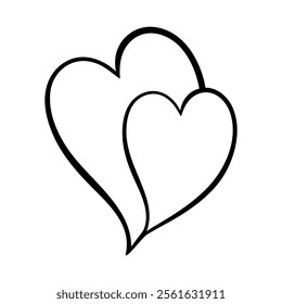 Vector heart illustration in line art style. Graphic monochrome drawing. Hand drawn heart outline sketch, ink illustration. Design element for wedding invitation, Valentines day card, tattoo, logo